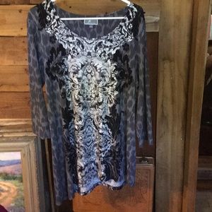 Asymmetrical Silver Damask Animal Print Tunic Top